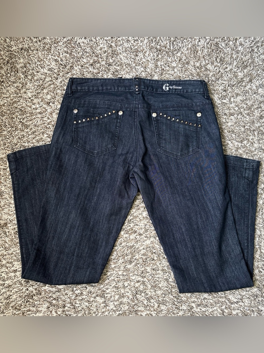 G by Guess Elliot Straight Leg Women's Studded Dark Blue Jeans, 36x32